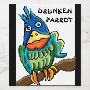 Drunken parrot comic bird wine label