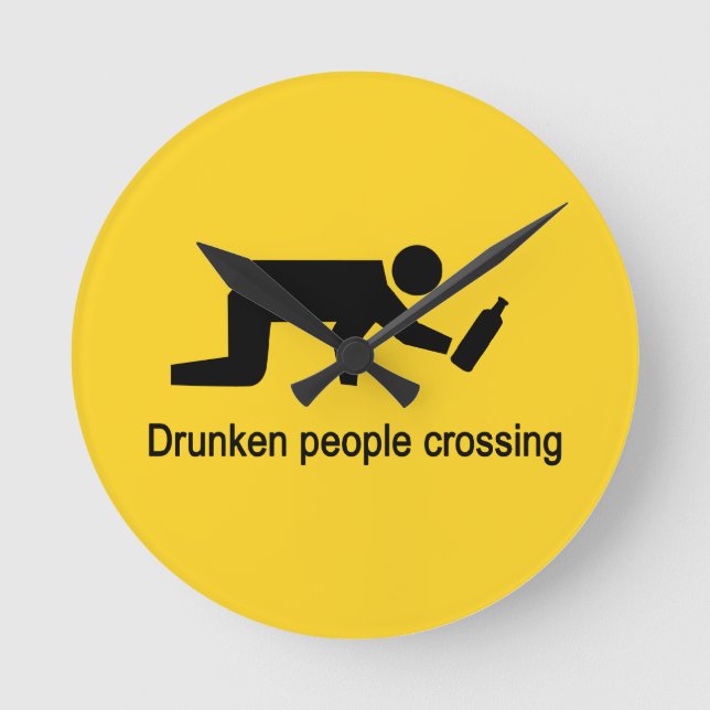 Drunken people crossing ⚠ Thai Sign ⚠ Round Clock (Front)