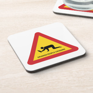 DRUNKEN PEOPLE CROSSING TRAFFIC SIGN COASTER