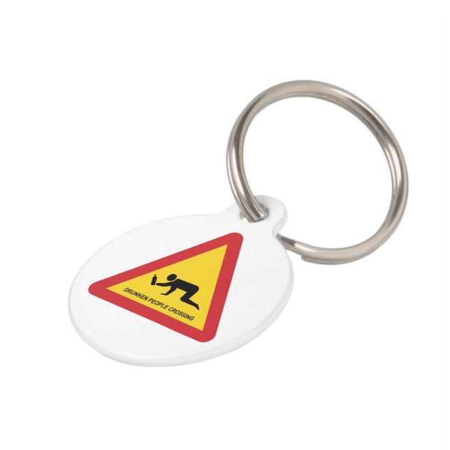 DRUNKEN PEOPLE CROSSING TRAFFIC SIGN PET TAG (Side)