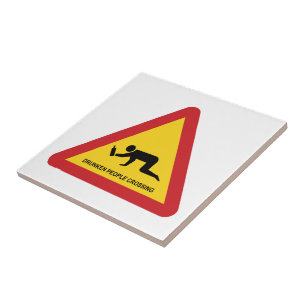 DRUNKEN PEOPLE CROSSING TRAFFIC SIGN TILE