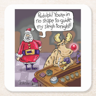 Drunken Rudolph the Red Nosed Reindeer  Square Paper Coaster