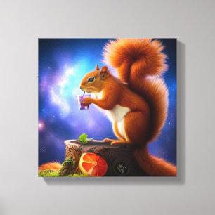 Drunken Squirrel With a Cocktail Canvas Print