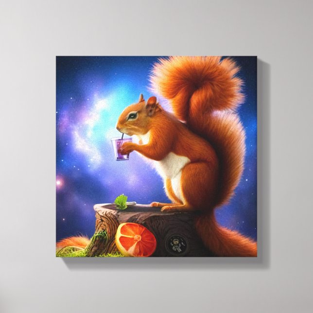 Drunken Squirrel With a Cocktail Canvas Print (Front)