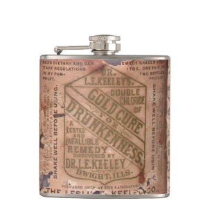 Drunkenness Cure Vintage Label Torn Hip Flask