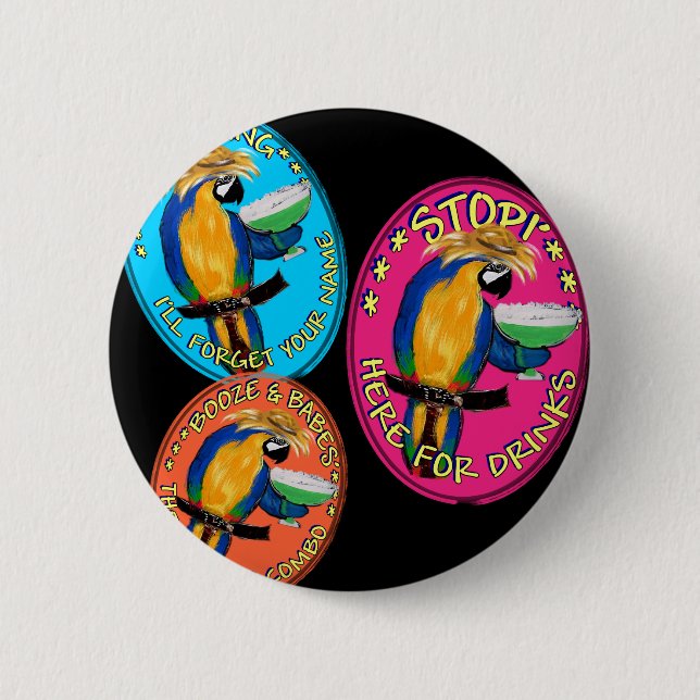 DRUNKIN PARROTS 2 INCH ROUND BUTTON (Front)