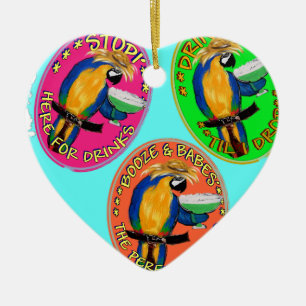 DRUNKIN PARROTS CERAMIC ORNAMENT