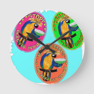 DRUNKIN PARROTS ROUND CLOCK