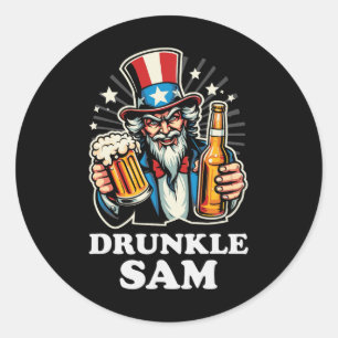 Drunkle Sam Funny 4th Of July Uncle Sam With Beer Classic Round Sticker