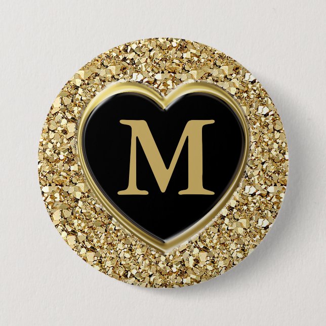 Druzy crystal monogram - metallic gold 3 inch round button (Front)
