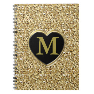 Druzy crystal monogram - metallic gold notebook