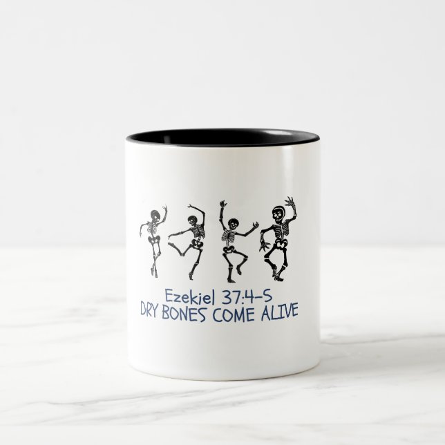 Dry Bones Come Alive Funny Christian Halloween Two-Tone Coffee Mug (Center)