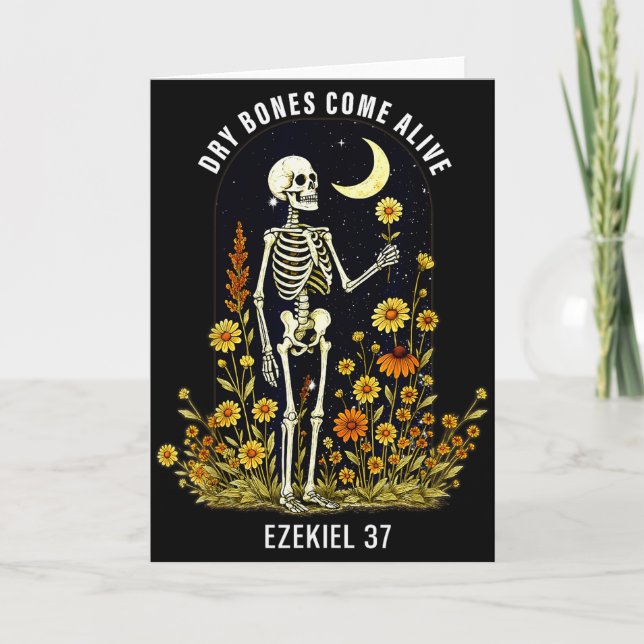 Dry Bones Come Alive Funny Skeleton Floral Christi Card (Front)