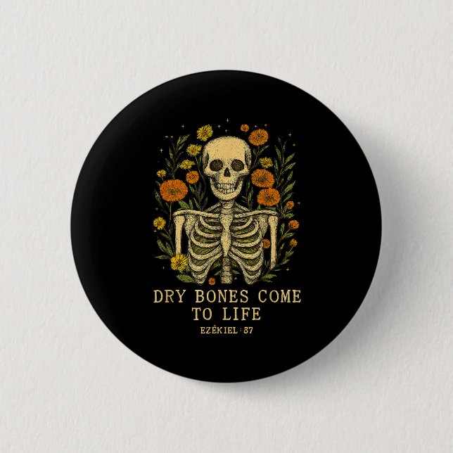 Dry Bones Come To Life Dancing Floral Skeleton  2 Inch Round Button (Front)
