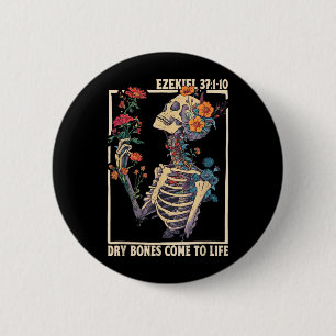 Dry Bones Come to Life Skeleton Floral Ezekiel 2 Inch Round Button