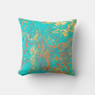 Dry brush painting marble gold artwork. Abstract f Throw Pillow