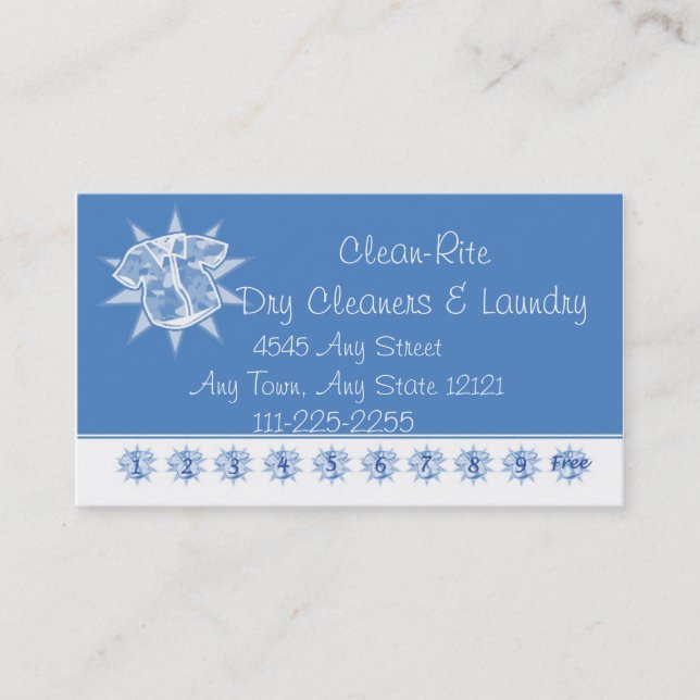Dry cleaner Laundry - Customer Loyalty Punch Card (Front)
