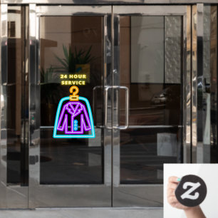 Dry Cleaners Faux Neon 24 Hour Service Front Window Cling