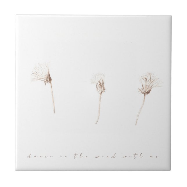 Dry dandelions ink drawing ceramic tile (Front)