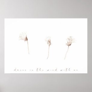 Dry dandelions ink drawing poster