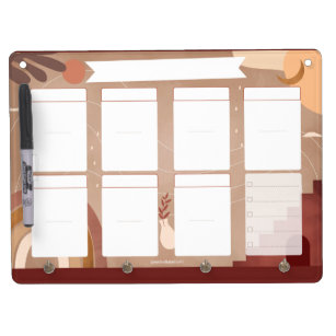 Dry Erasable Table - Terracotta Week Menu Dry Erase Board With Keychain Holder