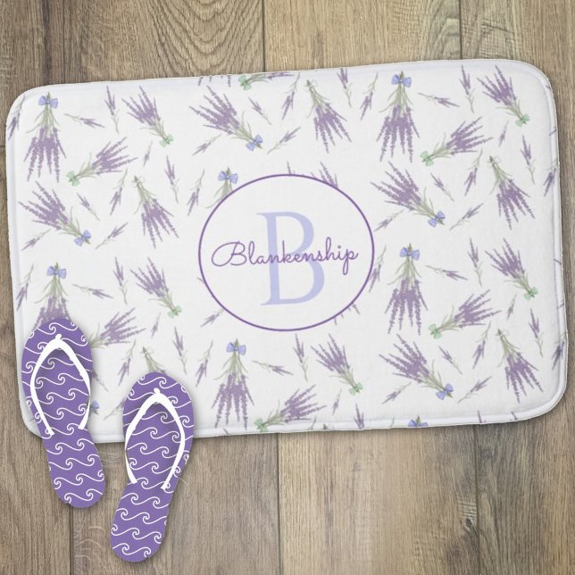Dry Lavender Flower Bundles Pattern Monogram Bath Mat (Creator Uploaded)