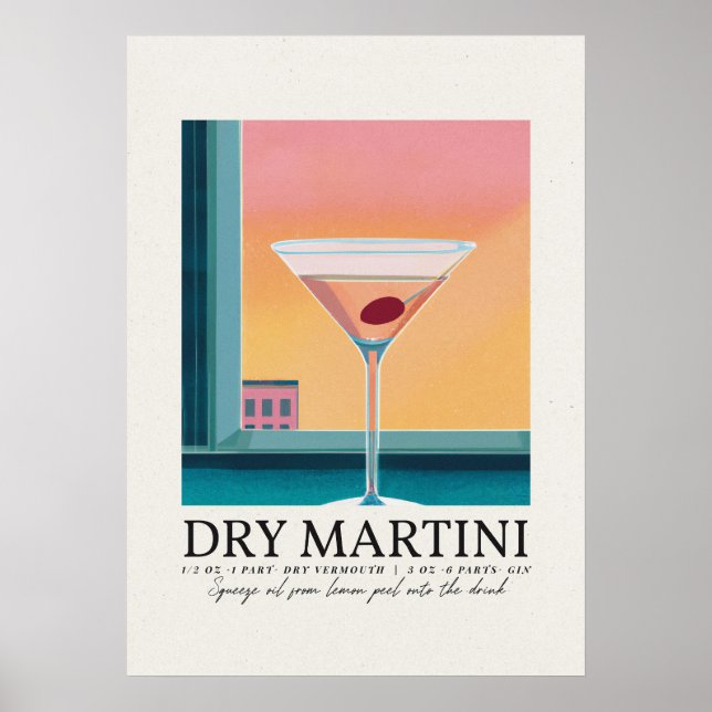 Dry Martini Pink Sunset Retro Art Poster (Front)