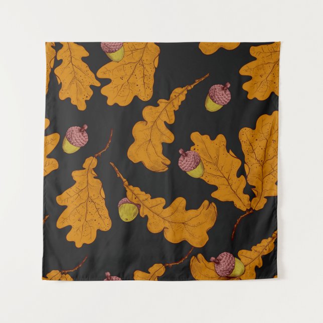 Dry oak leaves and acorns. Hand drawn seamless pat Tapestry (Front)