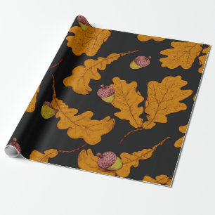 Dry oak leaves and acorns. Hand drawn seamless pat Wrapping Paper