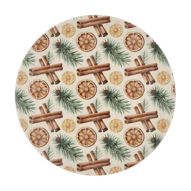 Dry Oranges Cinnamon Sticks Fir Branches Cutting Board (Front)