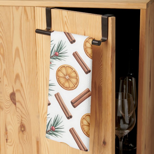 Dry Oranges Cinnamon Sticks Fir Branches Kitchen Towel (Thirds Fold)