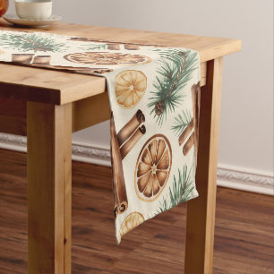 Dry Oranges Cinnamon Sticks Fir Branches Long Table Runner