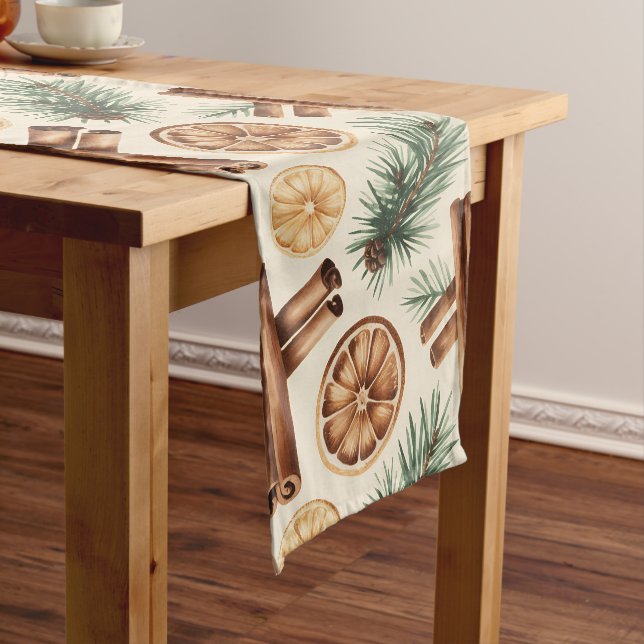 Dry Oranges Cinnamon Sticks Fir Branches Long Table Runner (In Situ)