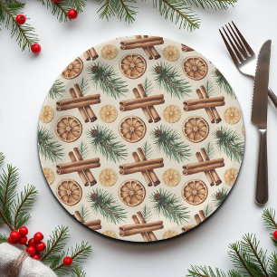 Dry Oranges Cinnamon Sticks Fir Branches Paper Plate