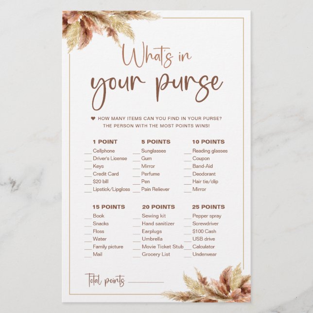 Dry Pampas Grass | What's In Your Purse Game (Front)