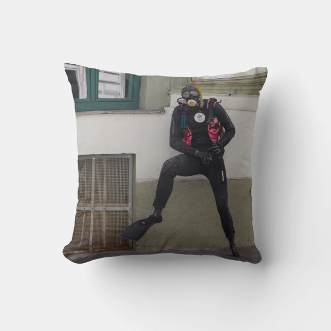 Dry Scuba Diver Throw Pillow (Front)