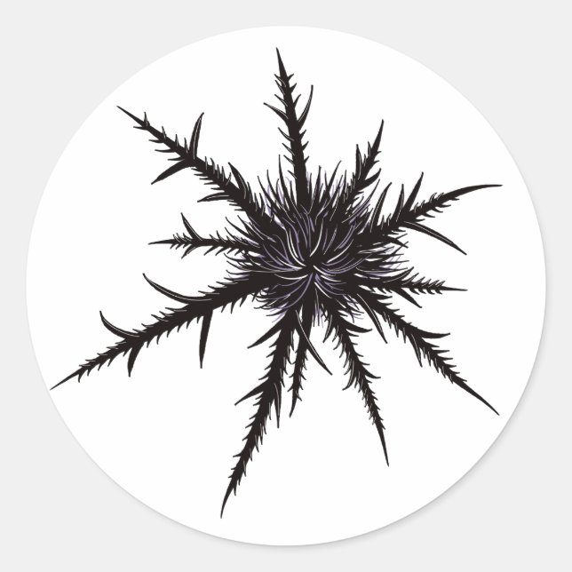 Dry Thistle Sharp Thorns Gothic Botanical Art Classic Round Sticker (Front)