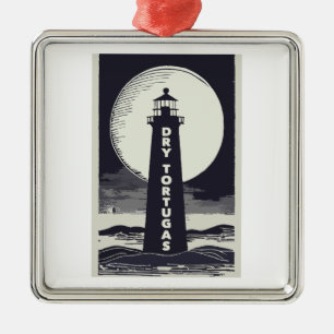 Dry Tortugas Florida Lighthouse Moon Metal Ornament