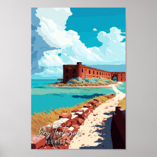 Dry Tortugas Florida vintage travel illustration Poster