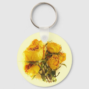 Dry Yellow Rose Flowers Keychain