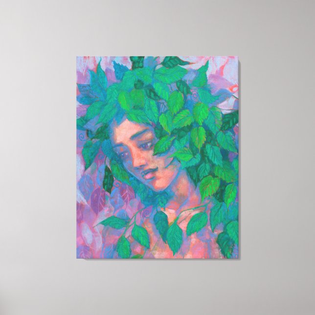 Dryad Tree Spirit Green Leaves Surreal Fantasy Art Canvas Print (Front)