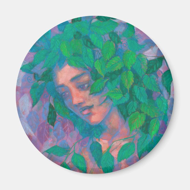 Dryad Tree Spirit Green Leaves Surreal Fantasy Art Magnet (Front)