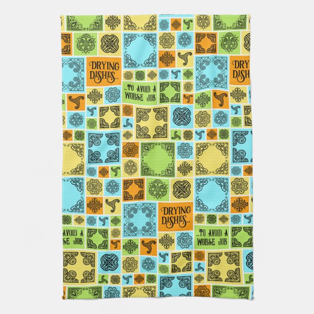 Drying Dishes To Avoid A Worse Job Pattern Funny  Kitchen Towel (Vertical)