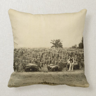 Drying leather, Argentina (albumen print on card) Throw Pillow