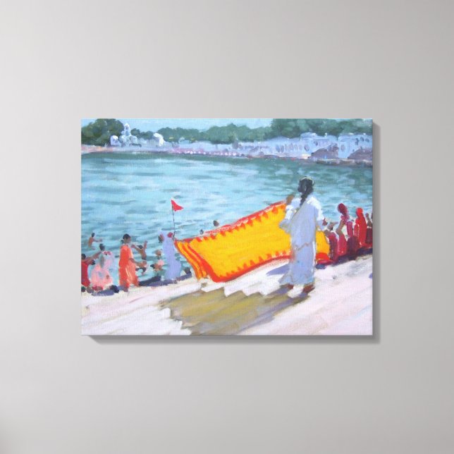 Drying Sari Pushkar Canvas Print (Front)