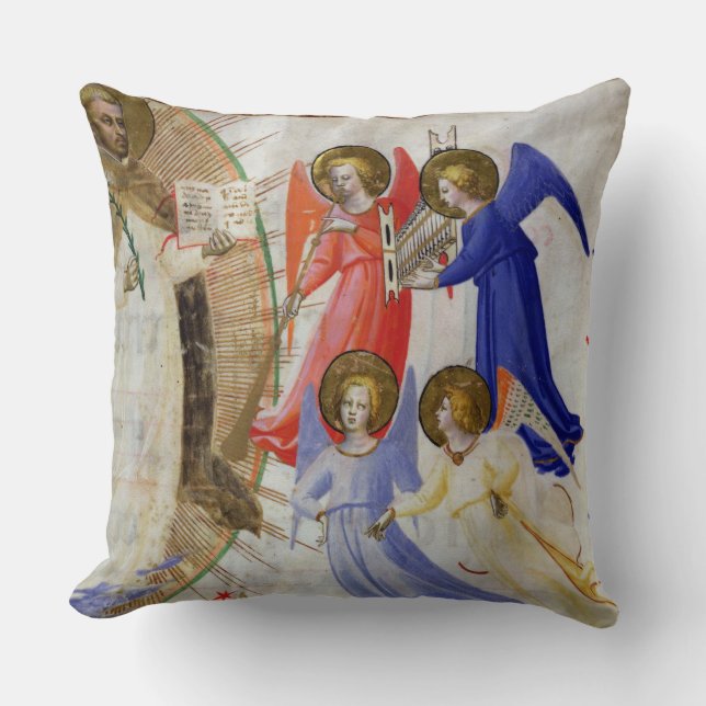 ds 558 f.67v St. Dominic with four musical angels, Throw Pillow (Front)