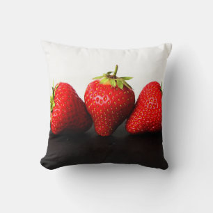 DS Strawberries On Black and White tpcnm Throw Pillow