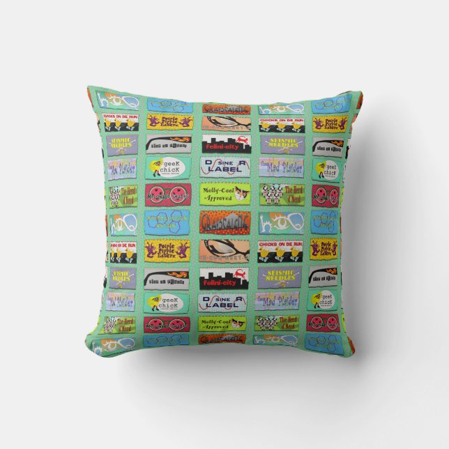 DSineR Labels Throw Pillow (Front)