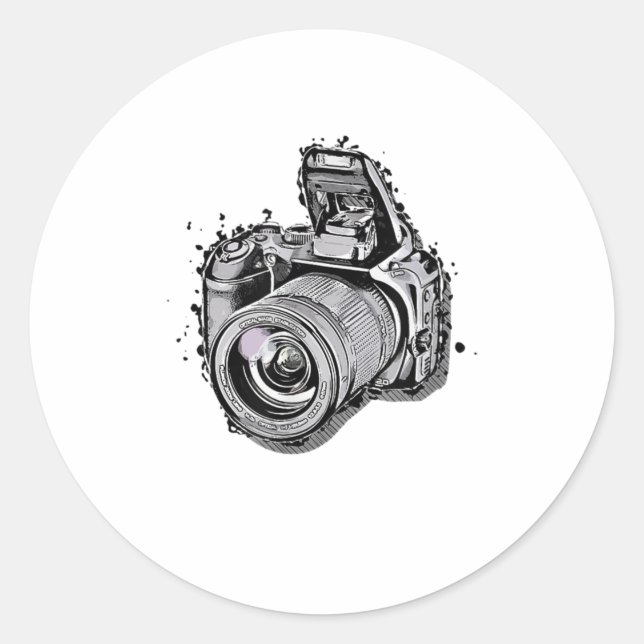DSLR Camera Fun Photography Style TShirt Classic Round Sticker (Front)