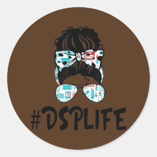DSP Life Essential Stethoscope Messy Bun Girl Classic Round Sticker